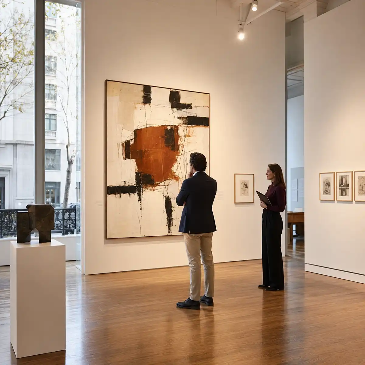 Arte contemporáneo en galería de Salamanca Obras de arte contemporáneo expuestas en una galería del Barrio de Salamanca, con pinturas de vanguardia histórica y artistas emergentes en Madrid