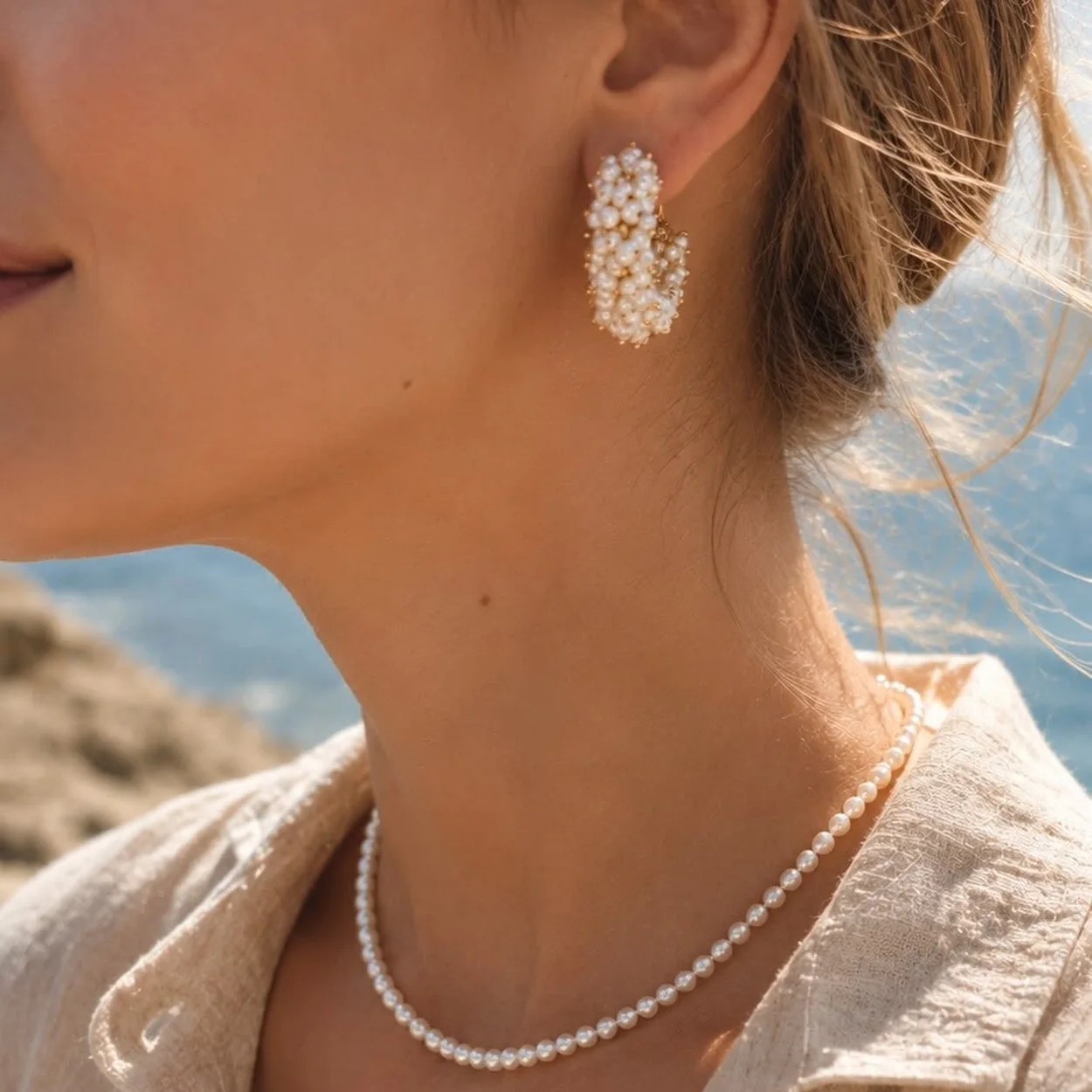 Pendientes y collar de perlas en Joyeria Aguayo