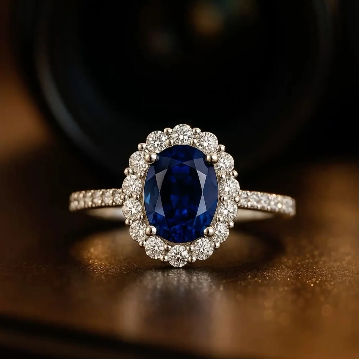Sortija de zafiro con orla de diamantes de Navas Joyeros