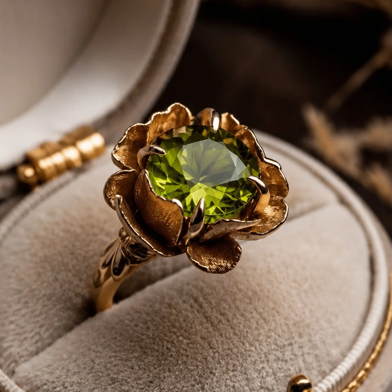 Anillo flor con peridoto de Navas Joyeros