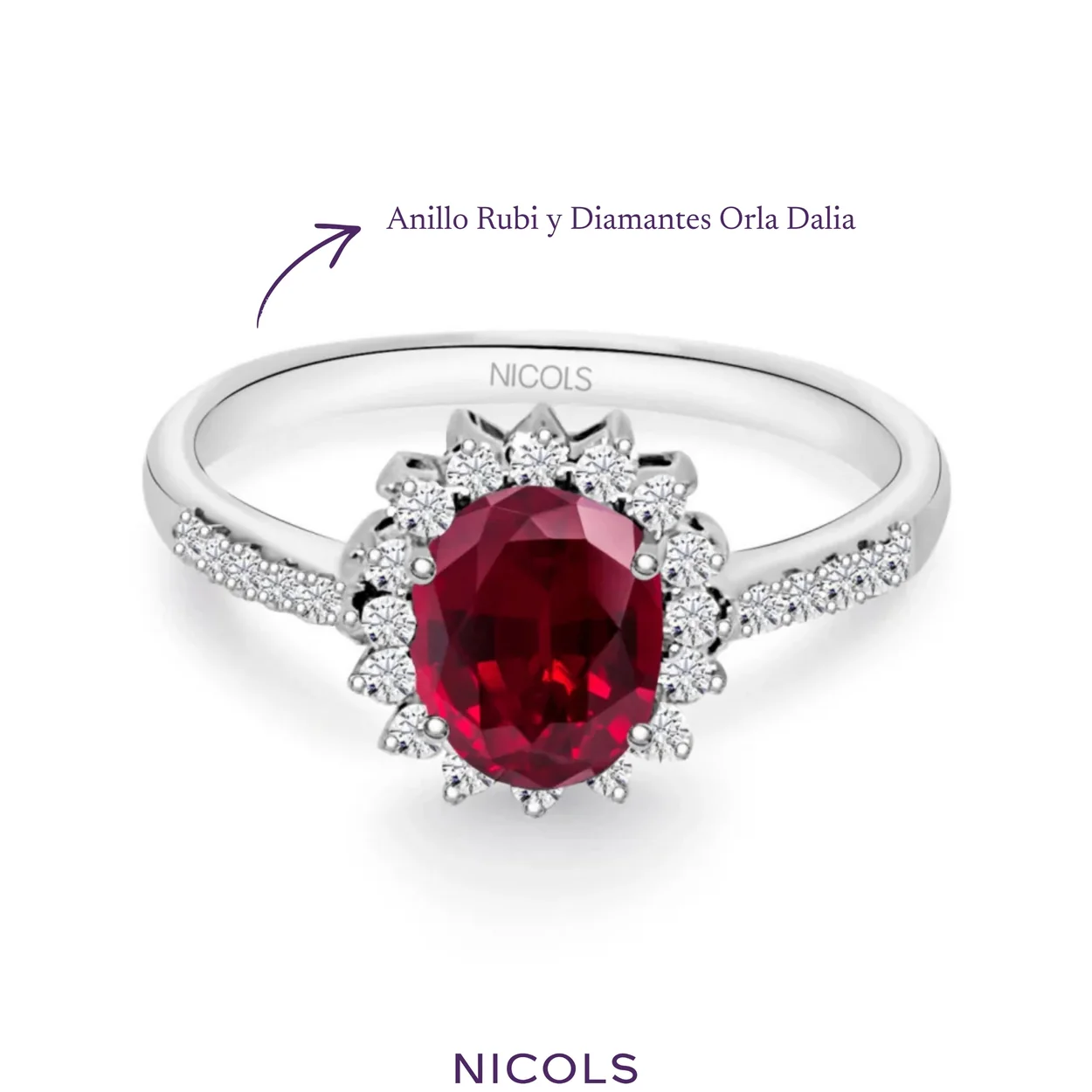 Anillo de rubí con orla de diamantes de Joyería Nicols