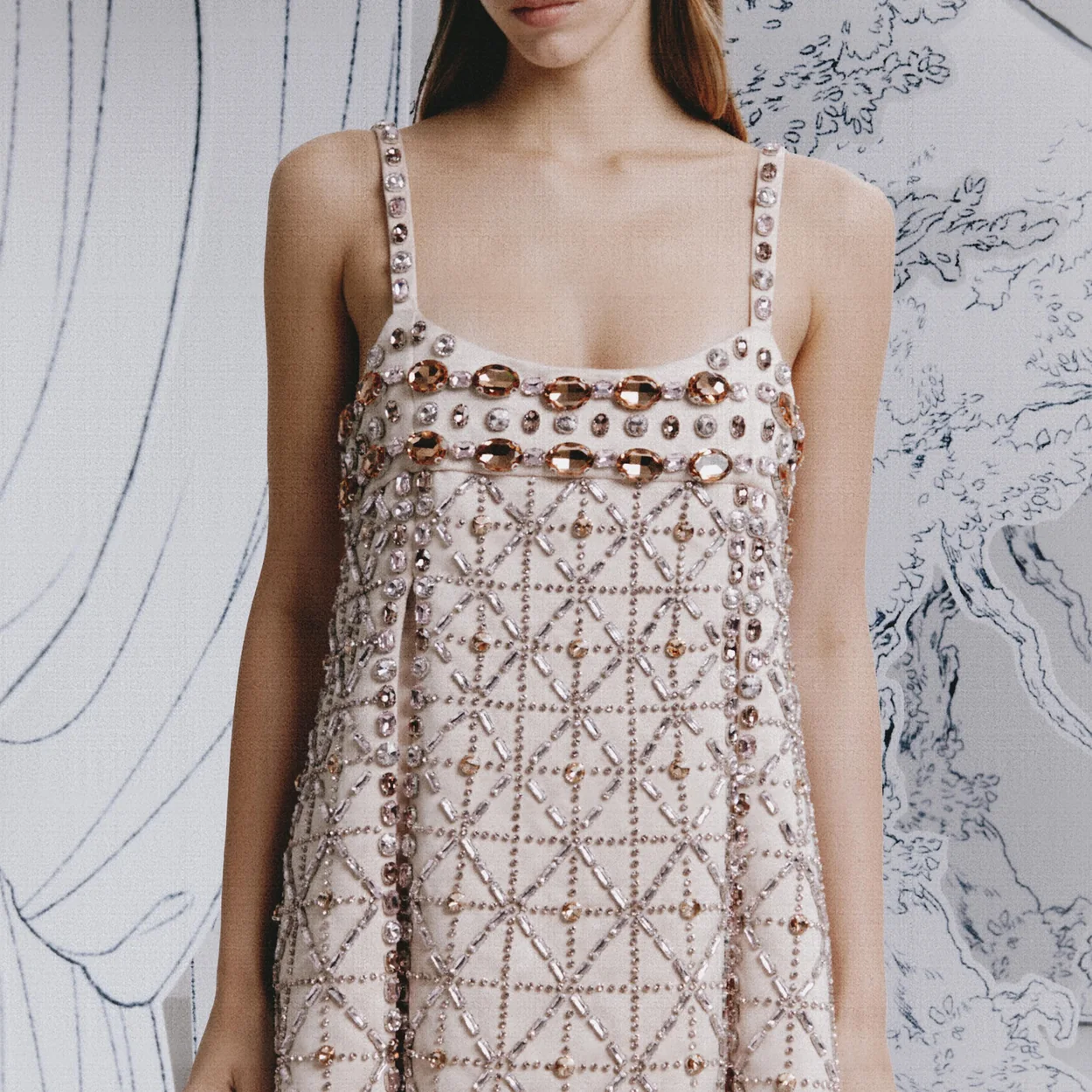 Vestido corto con bordado geometrico de Teresa Helbig